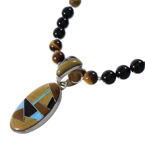 Southwestern Multicolor Genuine Sterling Silver Pendant And Bead Necklace Set WX77667